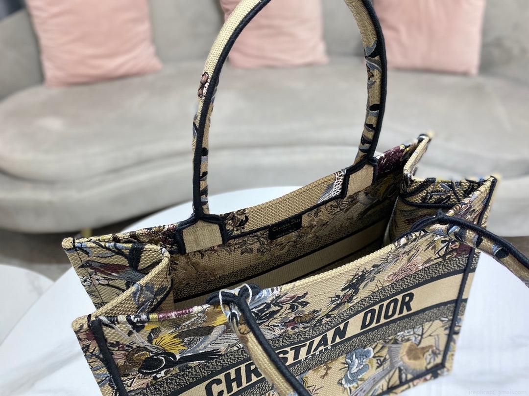 Dior Book Tote M1296 Medium Latte Multicolor Dior Jardin d’Hiver Embroidery M0090