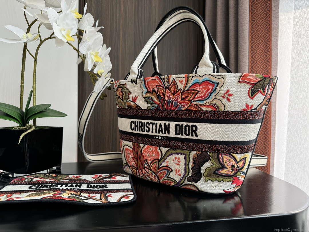 Dior M1328 Hat Basket Bag Red Le Coeur des Papillons Embroider