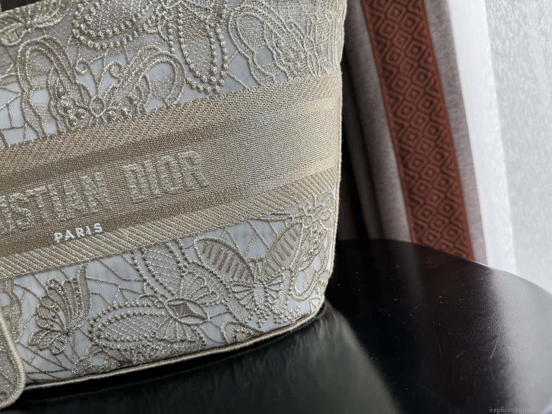Dior M1328 Hat Basket Bag Beige D-Lace Butterfly Embroidery with Macramé Effec