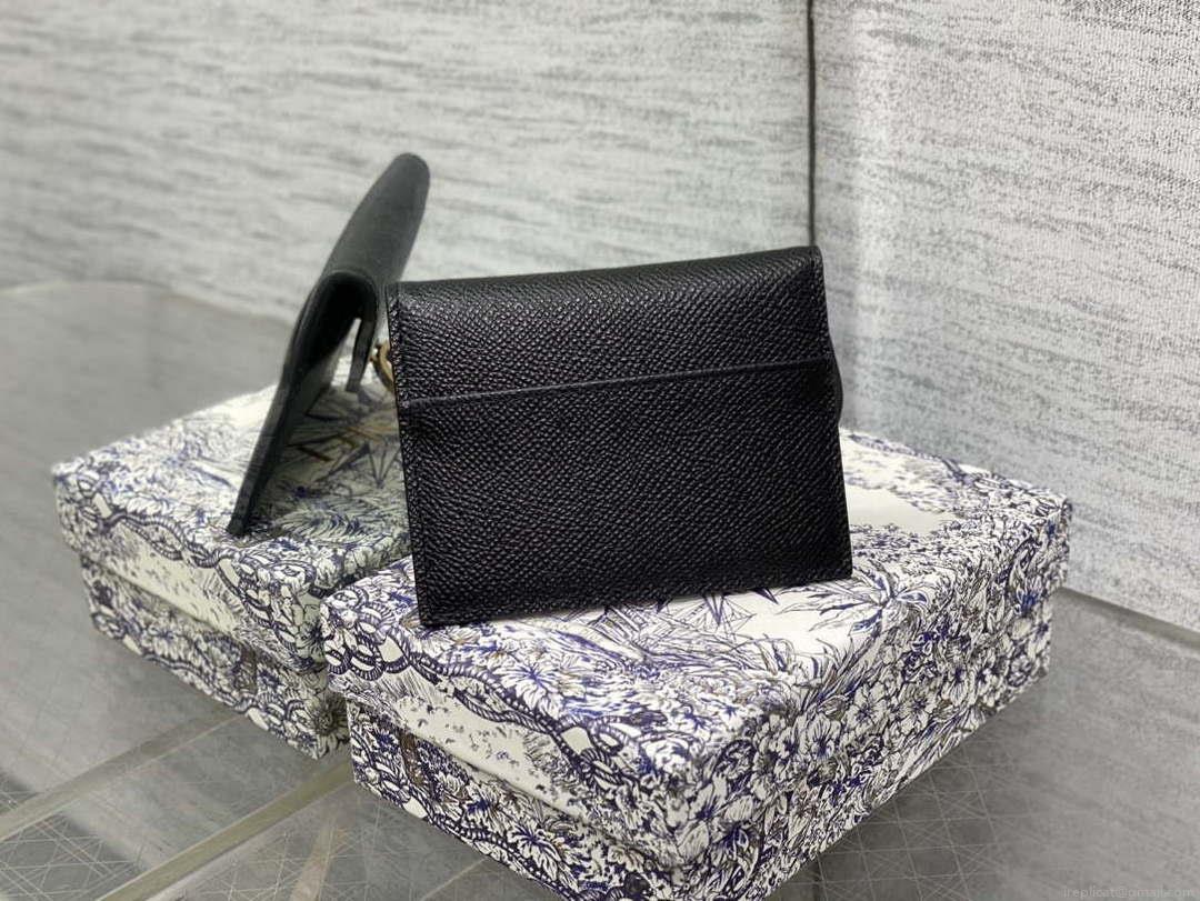 Dior S5611 Saddle Flap Card Holder Black Grained Calfskin