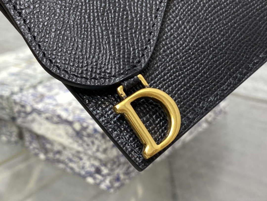 Dior S5611 Saddle Flap Card Holder Black Grained Calfskin