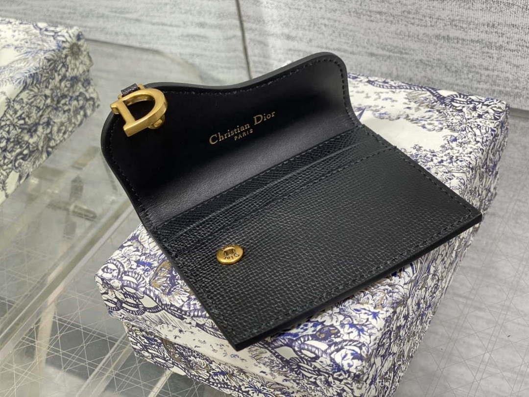Dior S5611 Saddle Flap Card Holder Black Grained Calfskin