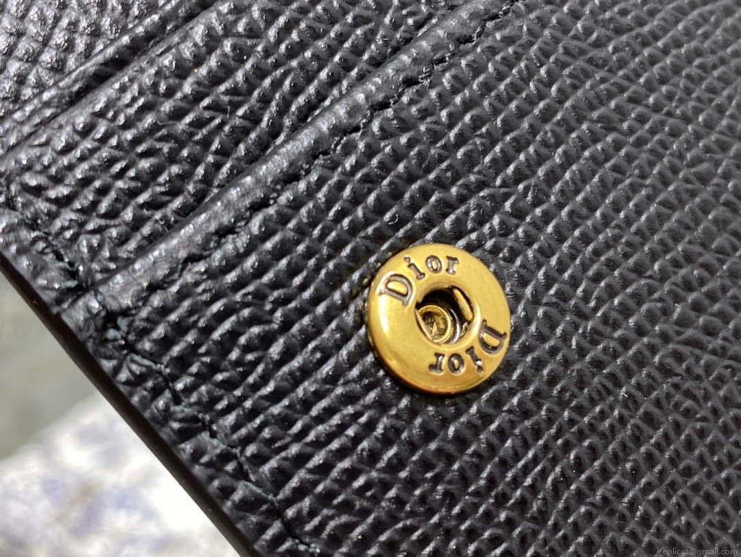 Dior S5611 Saddle Flap Card Holder Black Grained Calfskin