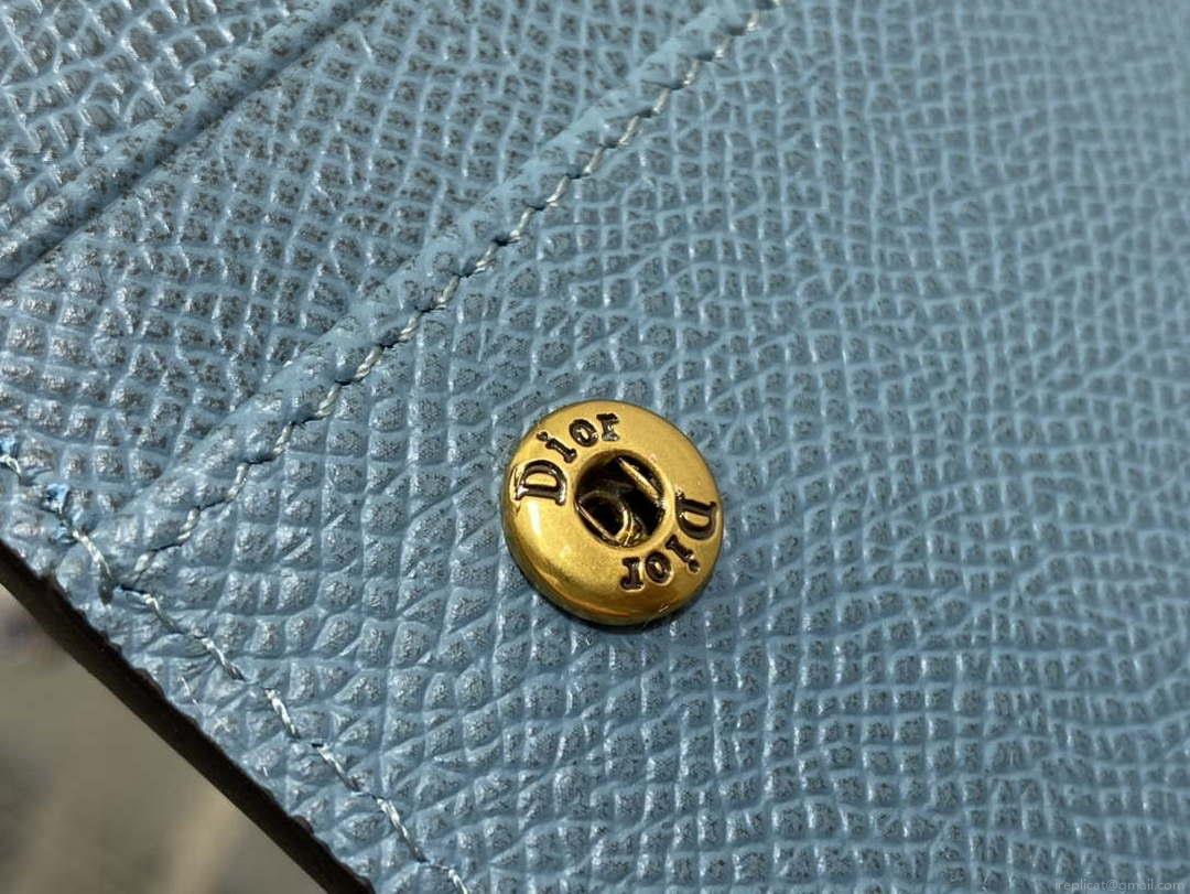 Dior S5611 Saddle Flap Card Holder Blue Grained Calfskin