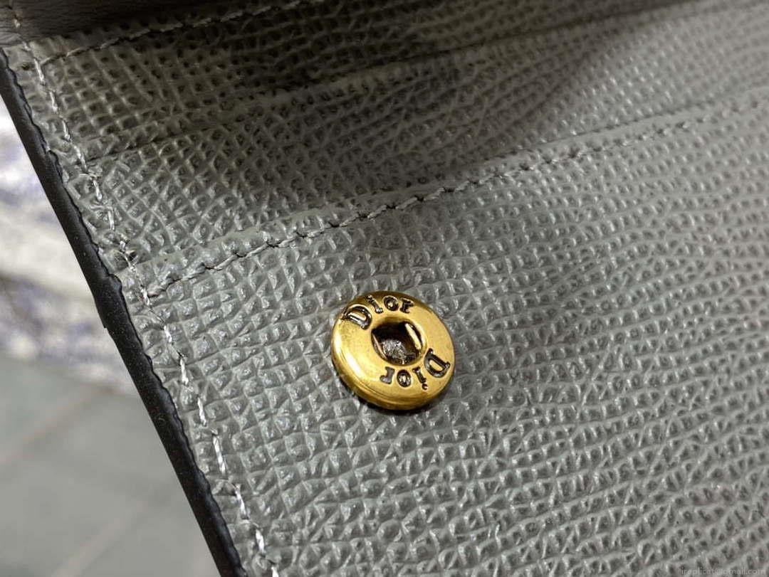 Dior S5611 Saddle Flap Card Holder Gray Grained Calfskin