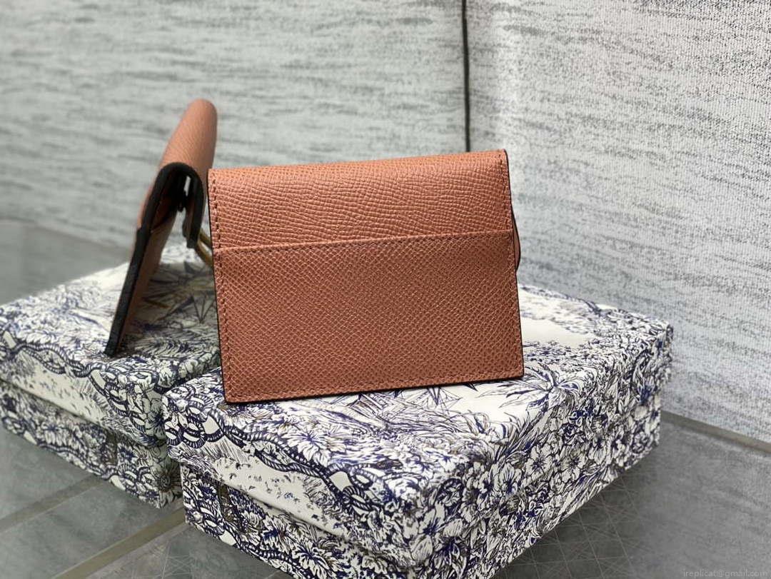 Dior S5611 Saddle Flap Card Holder Brown Grained Calfskin