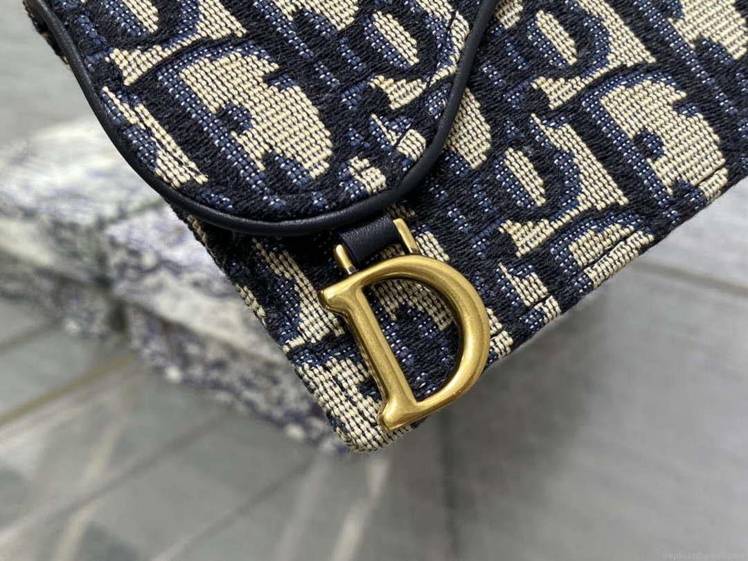 Dior S5611 Saddle Flap Card Holder Blue Dior Oblique Jacquard