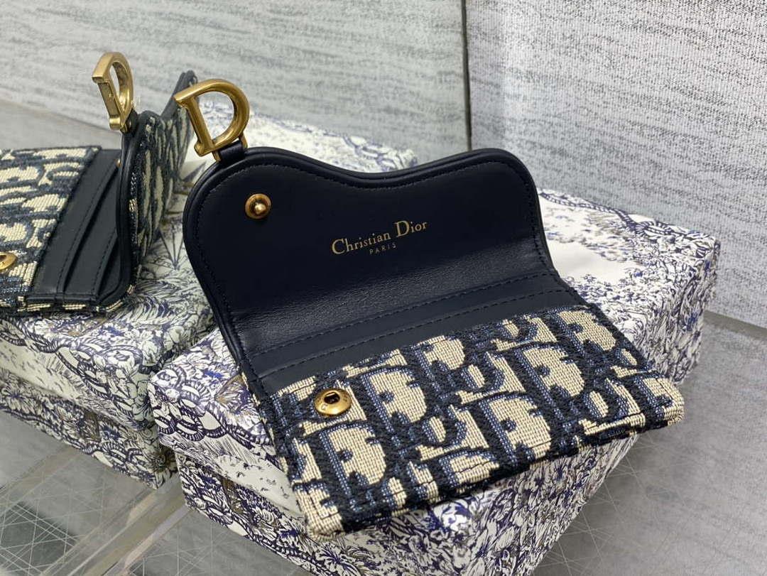 Dior S5611 Saddle Flap Card Holder Blue Dior Oblique Jacquard