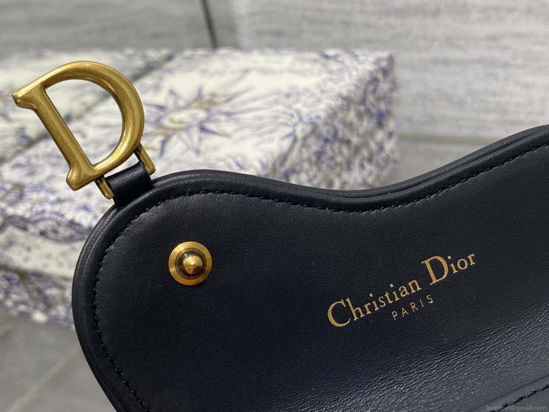 Dior S5611 Saddle Flap Card Holder Blue Dior Oblique Jacquard