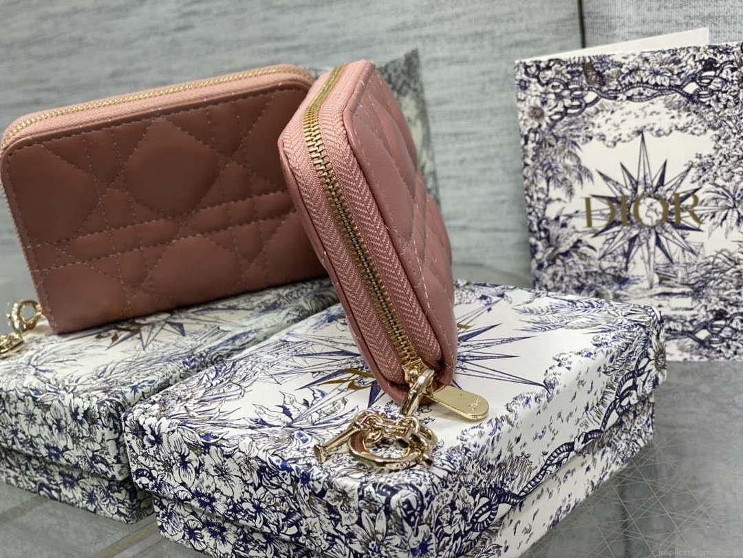 Dior S0011 Lady Dior Zipper Card Holder Medium Pink Cannage Lambskin