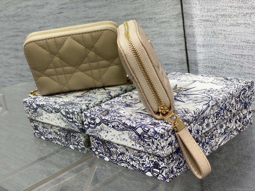 Dior S0011 Lady Dior Zipper Card Holder Medium Ａpricot Cannage Lambskin