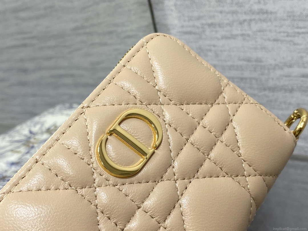 Dior S0011 Lady Dior Zipper Card Holder Medium Ａpricot Cannage Lambskin