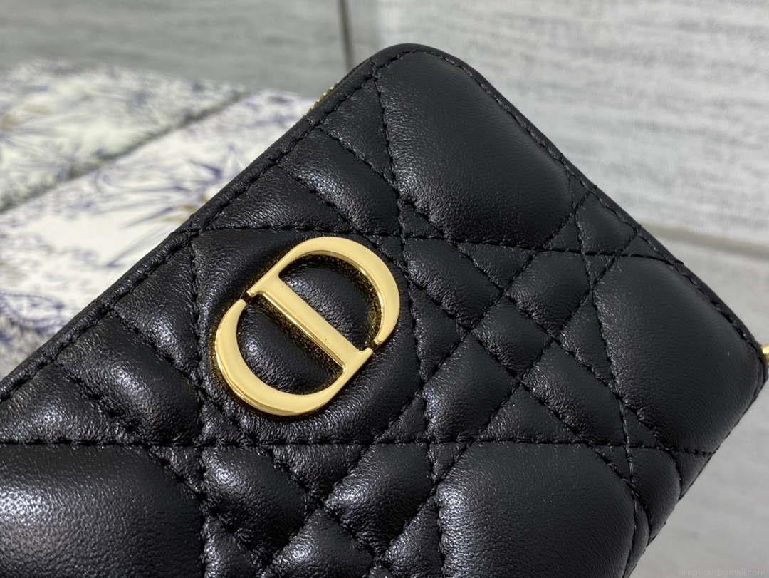Dior S0011 Lady Dior Zipper Card Holder Medium Black Cannage Lambskin