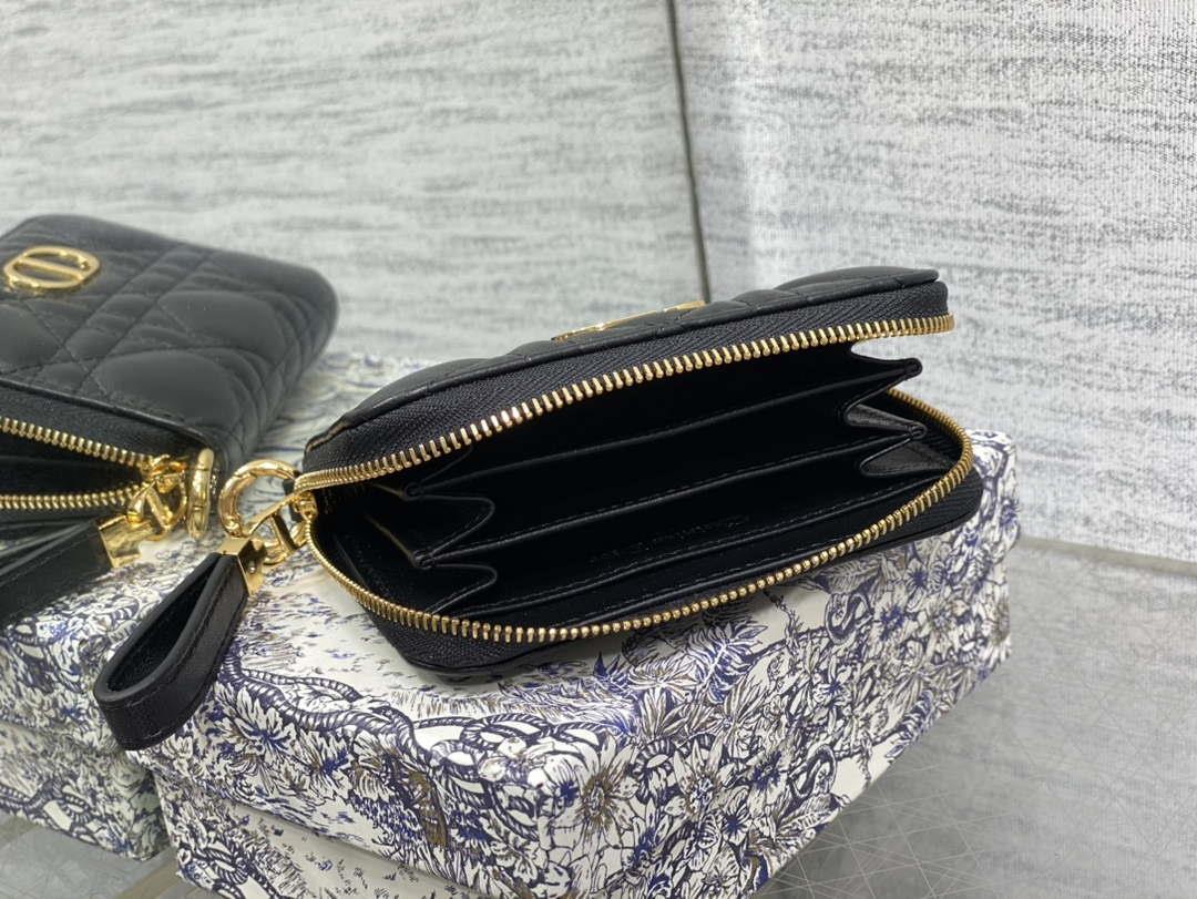 Dior S0011 Lady Dior Zipper Card Holder Medium Black Cannage Lambskin