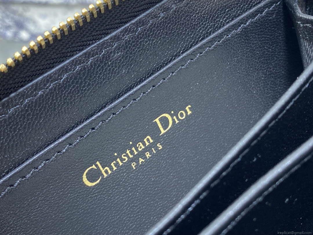Dior S0011 Lady Dior Zipper Card Holder Medium Black Cannage Lambskin
