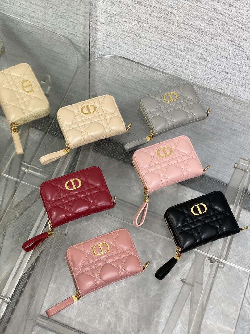 Dior S0011 Lady Dior Zipper Card Holder Medium Black Cannage Lambskin