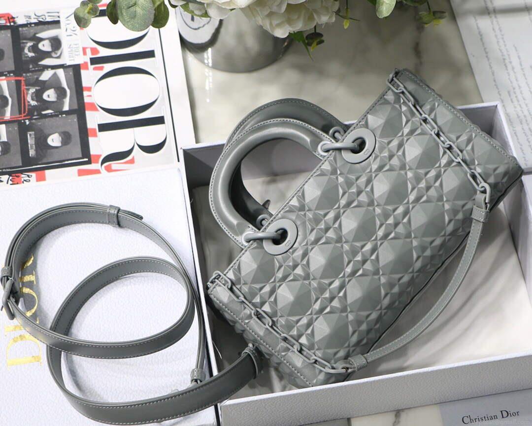 Dior M0540 Lady D-joy Calfskin Bag Gray