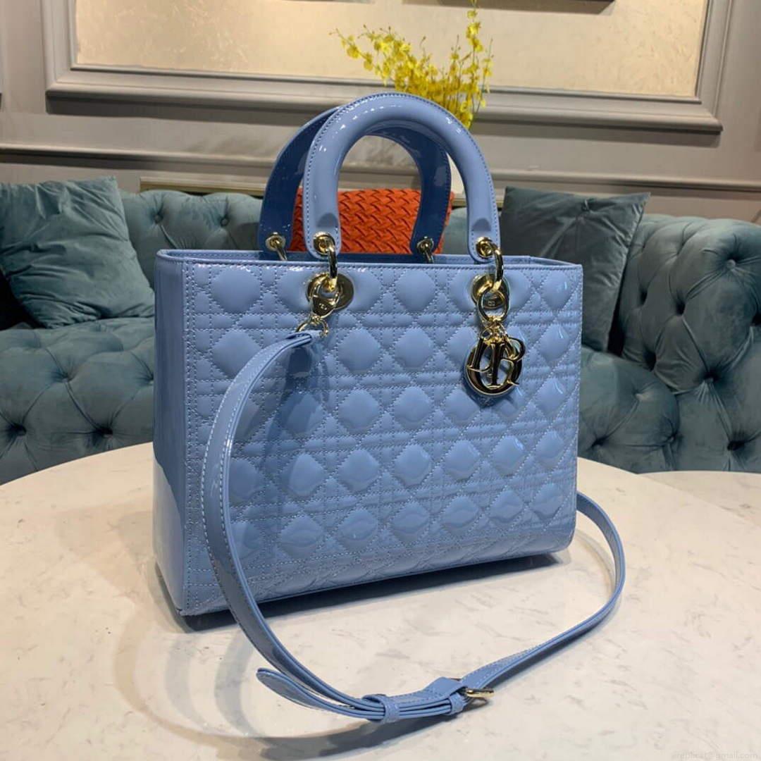 Dior M0566 Large Lady Dior Cannage Calfskin Bag Blue