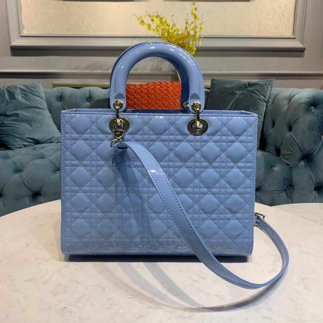 Dior M0566 Large Lady Dior Cannage Calfskin Bag Blue