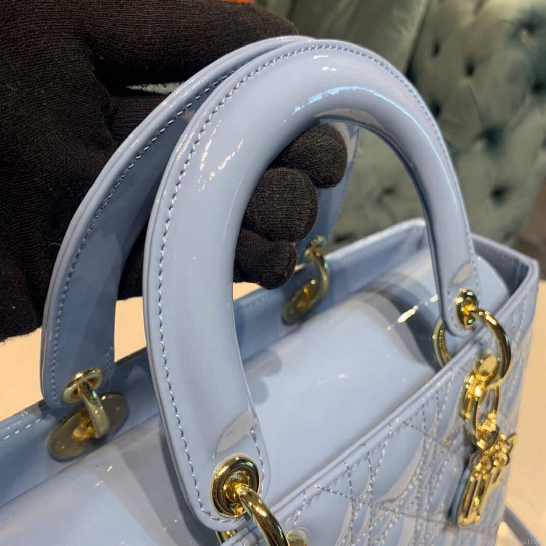 Dior M0566 Large Lady Dior Cannage Calfskin Bag Blue