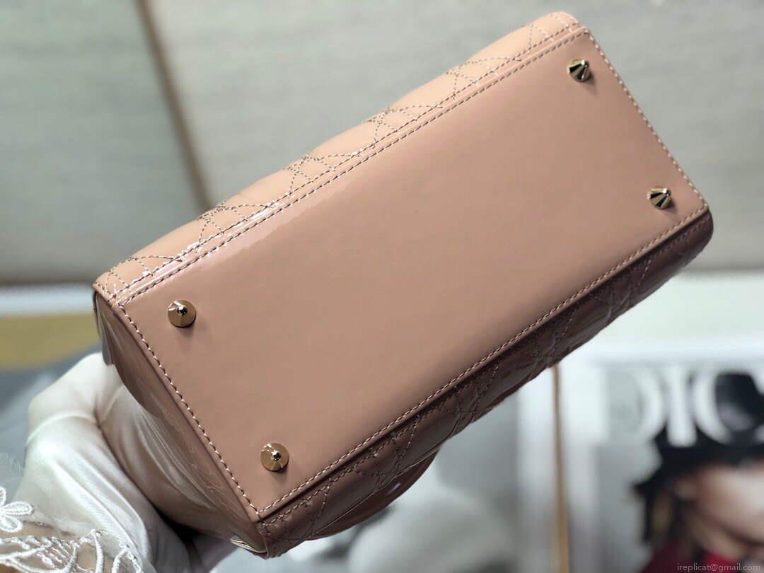 Dior M0565 Medium Lady Dior Patent Cannage Calfskin Bag Light Pink