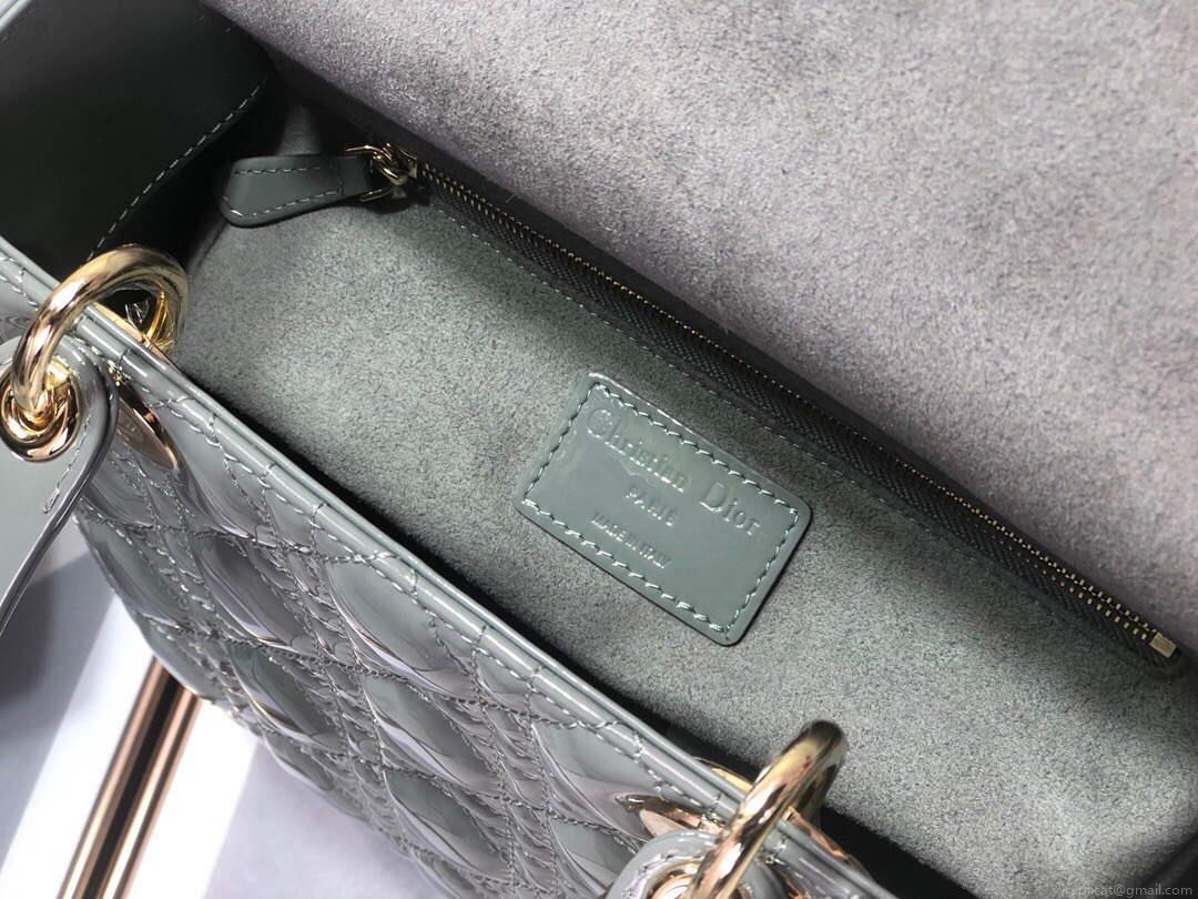 Dior M0565 Medium Lady Dior Patent Cannage Calfskin Bag Gray