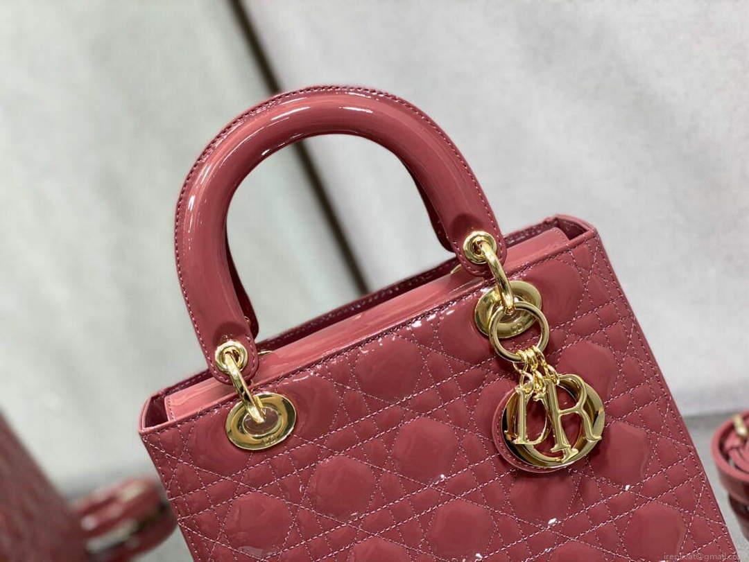 Dior M0565 Medium Lady Dior Patent Cannage Calfskin Bag Pink