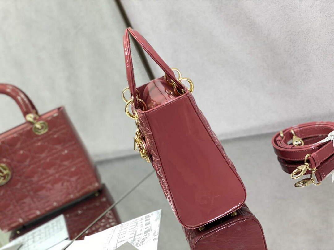 Dior M0565 Medium Lady Dior Patent Cannage Calfskin Bag Pink
