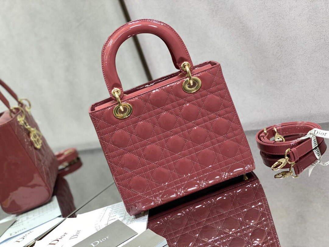 Dior M0565 Medium Lady Dior Patent Cannage Calfskin Bag Pink