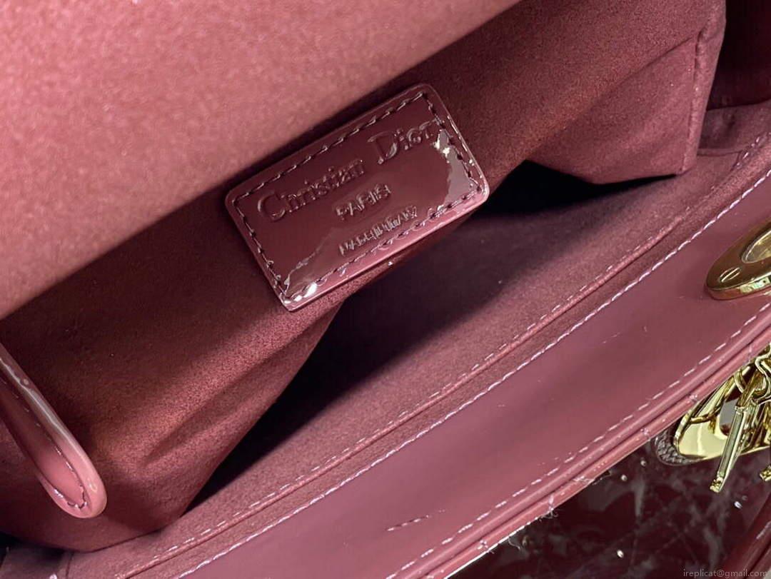 Dior M0565 Medium Lady Dior Patent Cannage Calfskin Bag Pink