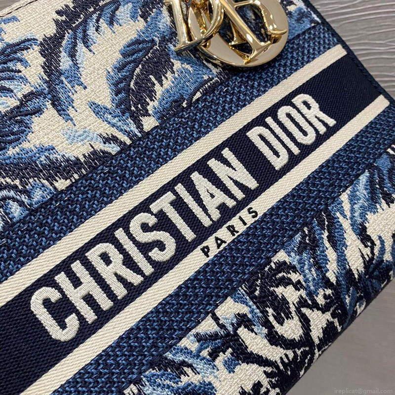Dior M0565 Medium Lady D-lite Embroidery Bag Blue