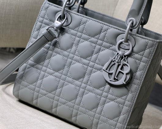 Dior M0565 Medium Lady Dior Cannage Calfskin Bag Grey