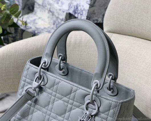 Dior M0565 Medium Lady Dior Cannage Calfskin Bag Grey