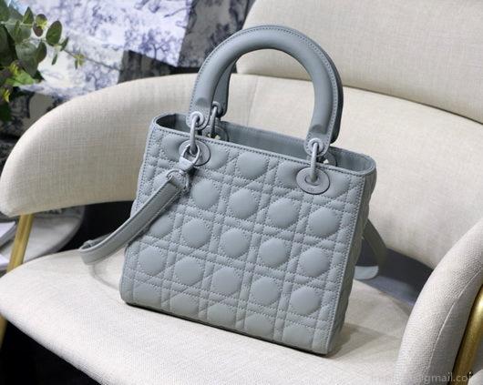 Dior M0565 Medium Lady Dior Cannage Calfskin Bag Grey