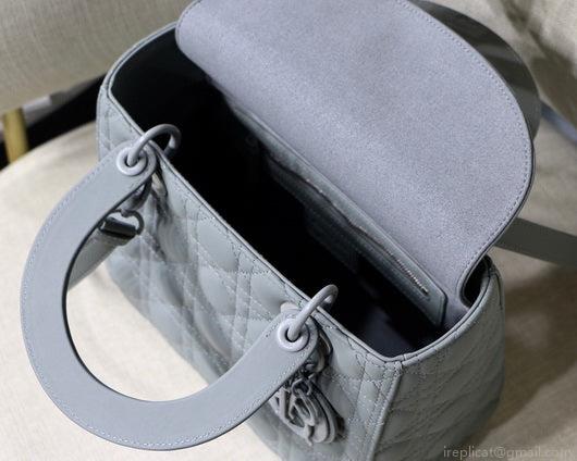 Dior M0565 Medium Lady Dior Cannage Calfskin Bag Grey