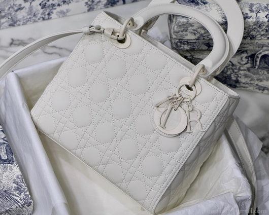 Dior M0565 Medium Lady Dior Cannage Calfskin Bag White