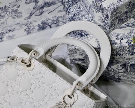Dior M0565 Medium Lady Dior Cannage Calfskin Bag White