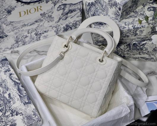 Dior M0565 Medium Lady Dior Cannage Calfskin Bag White