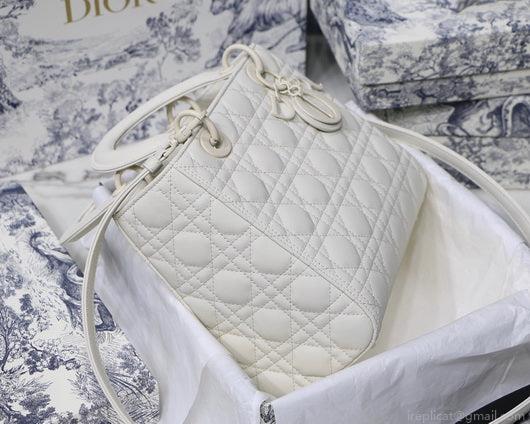 Dior M0565 Medium Lady Dior Cannage Calfskin Bag White