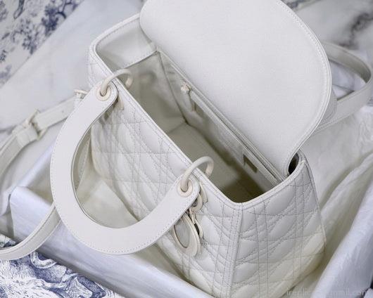 Dior M0565 Medium Lady Dior Cannage Calfskin Bag White