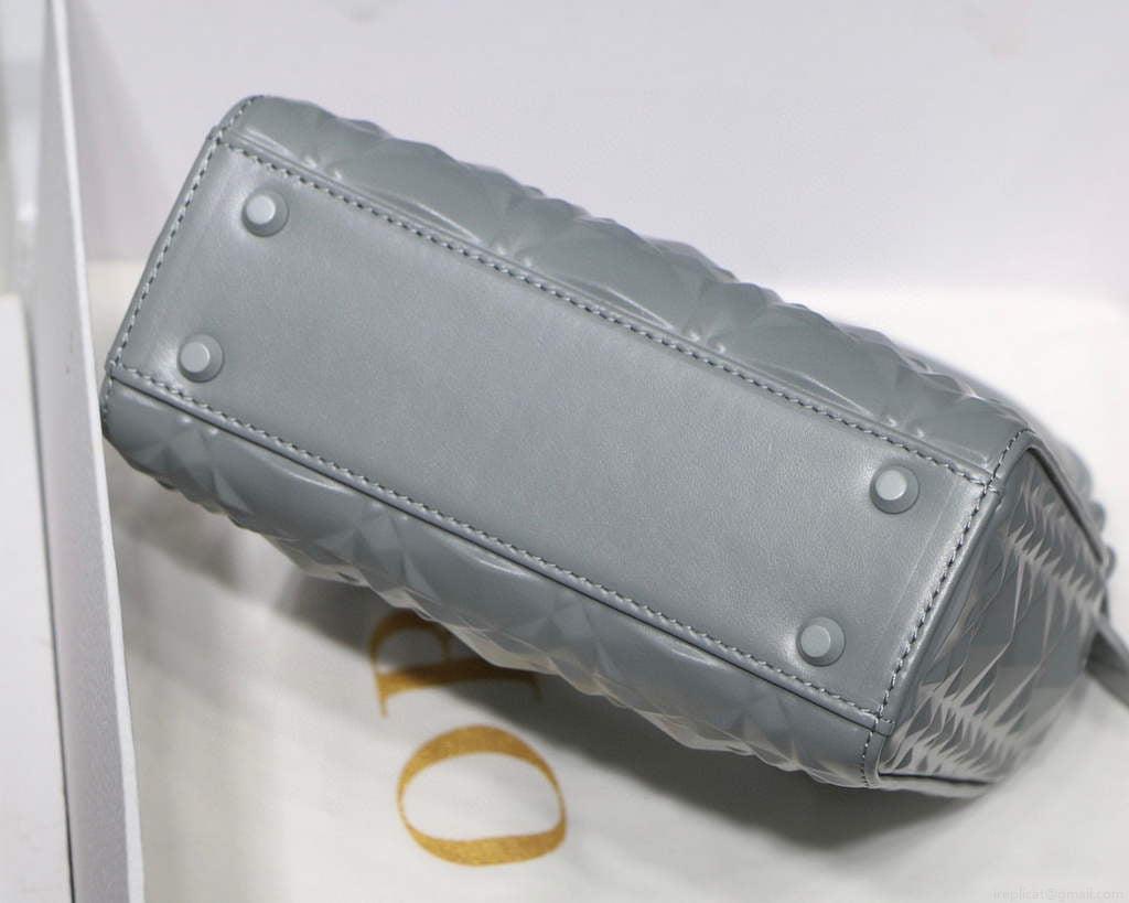 Dior M0505 Mini Dior Lady Bag Grey Cannage Calfskin with Diamond Motif