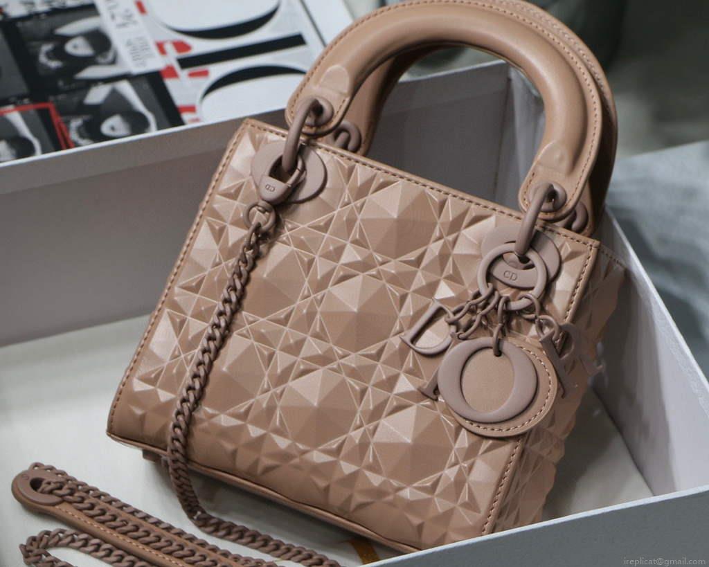 Dior M0505 Mini Dior Lady Bag Nude Cannage Calfskin with Diamond Motif