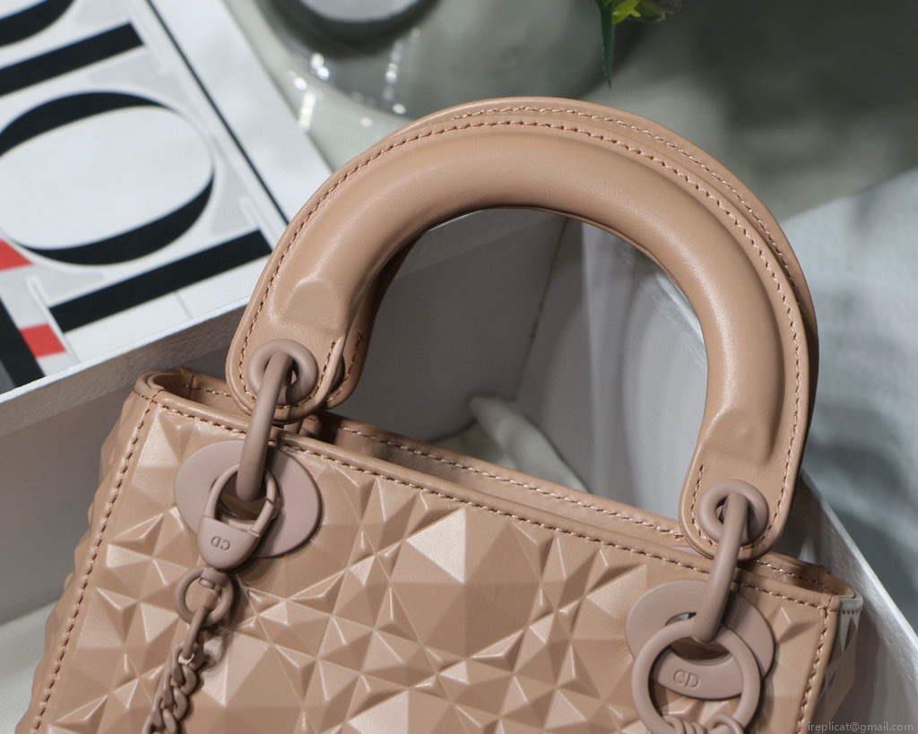 Dior M0505 Mini Dior Lady Bag Nude Cannage Calfskin with Diamond Motif