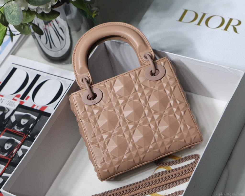 Dior M0505 Mini Dior Lady Bag Nude Cannage Calfskin with Diamond Motif