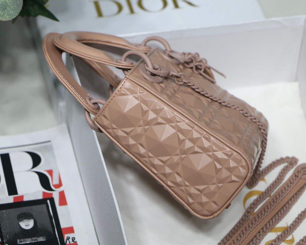 Dior M0505 Mini Dior Lady Bag Nude Cannage Calfskin with Diamond Motif