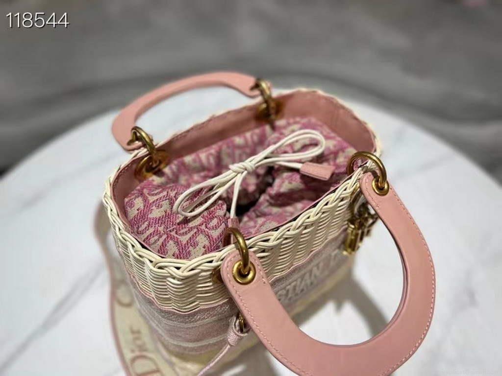 Dior M0565 Medium Lady Dior Bag Natural Wicker Pink