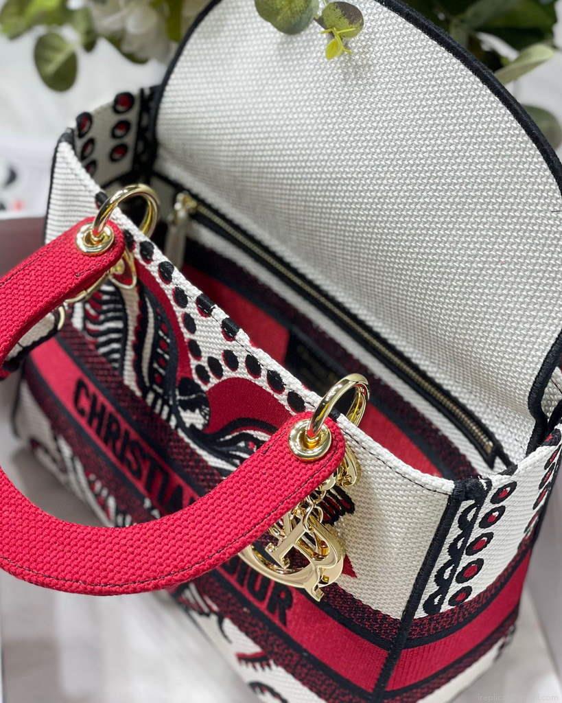 Dior M0565 Medium Lady D-Life Bag Latte Multicolor Cupidon Embroidery