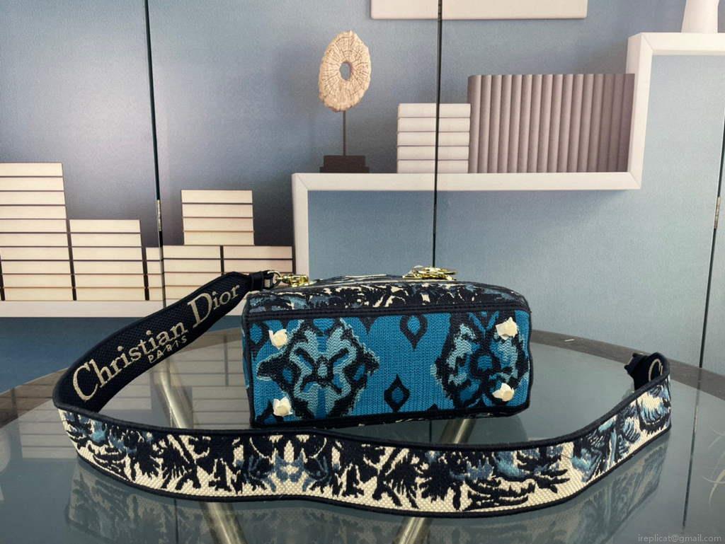 Dior M0565 Medium Lady D-Life Bag Blue Cupidon Embroidery