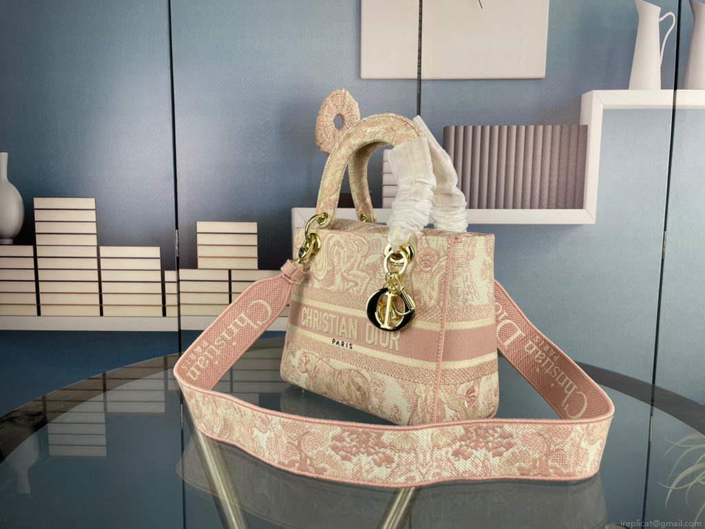 Dior M0565 Medium Lady D-Life Bag Pink Toile de Jouy Embroidery