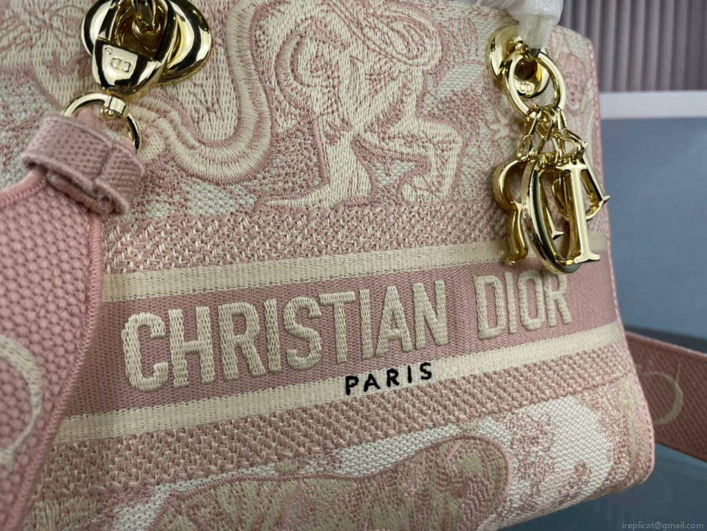 Dior M0565 Medium Lady D-Life Bag Pink Toile de Jouy Embroidery